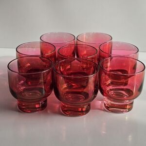 Set Of 8 MCM Cranberry/Red Small Low Ball Rocks Old Fashioned Glasses 4oz